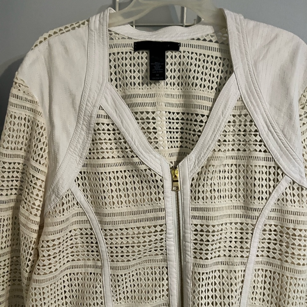 Ashley Stewart Cream Lace Zip-Up Jacket